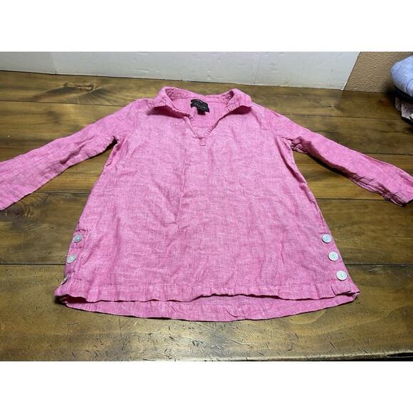 Tahari Womens 100% Linen Tunic Top Size Small Side Buttons Pink - Picture 5 of 12